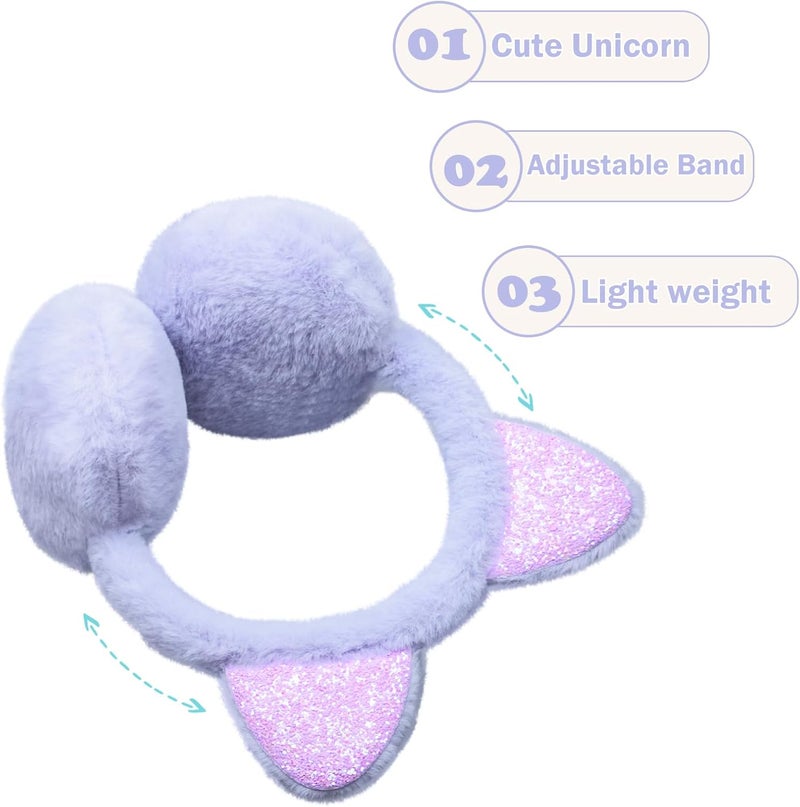 EDCYF Ear Muffs Gloves Set for Kids Girls Winter Ear Muffs Adjustable Sequins Warm Earmuffs Furry Outdoor - Image 4